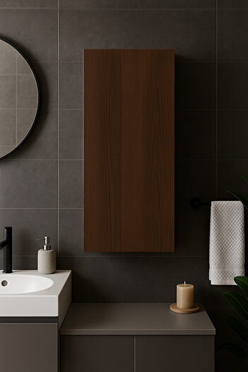 Egecan Mobilya Duvara Monte Tek Kapaklı 3 Raflı Banyo & Kiler Dolabı – Meşe/Suntalam, 85×30×30 cm