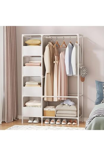 Cozy Nest Multipurpose Clothing Garment Coat Rack with 4-Basket and Hooks Heavy Duty Metal Clothes Shelf Stand