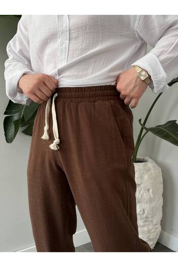 KHAYN ERKEK BOL KESİM PAMUKLU YAZLIK LASTİKLİ BEL KETEN PANTALON KHKP2050