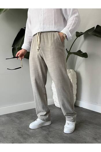 KHAYN ERKEK BOL KESİM PAMUKLU YAZLIK LASTİKLİ BEL KETEN PANTALON KHKP2050