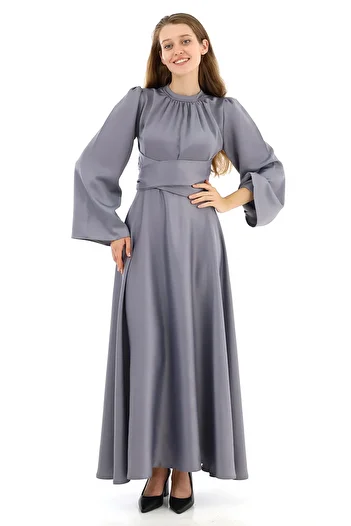 PERADO Spanish Sleeve Waist Wrapped Satin Hijab Evening Dress