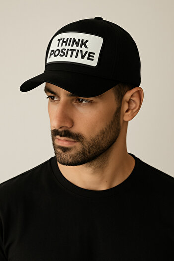 CosmoOutlet Think Positive Написаний Регульований Кеп Модель Чорно-Білий Чоловічий Капелюх