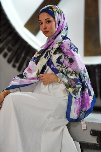 MSCARFS Orchid Pattern Cotton Voile Silk Shawl