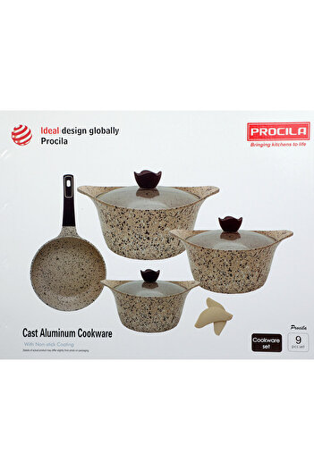 Procila Procila Aluminum Non-Stick Granite-Like Coating Cookware Set 9 Pieces Beige