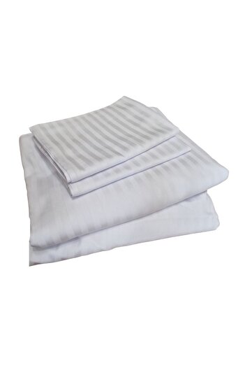 ARIALE Bed Linen Set for 2 Persons, 4 Pieces, Satin Damask, White