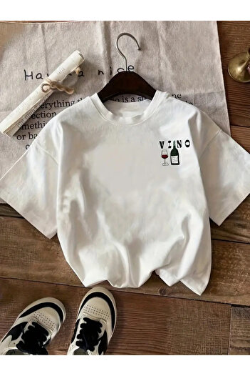 AEMİ Μπλουζάκι Unisex Vino με στάμπα Oversize Crew Neck