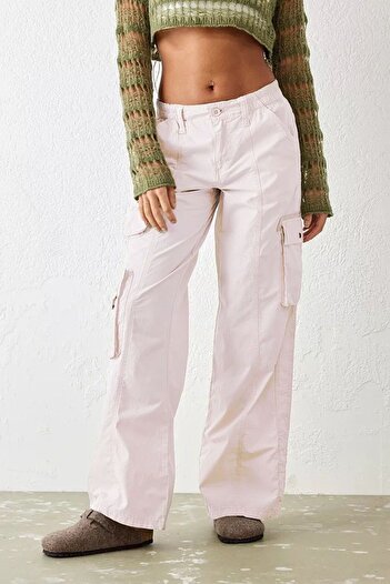 september island Pale Pink Color Y2K Cargo Pocket Parachute Cargo Pants