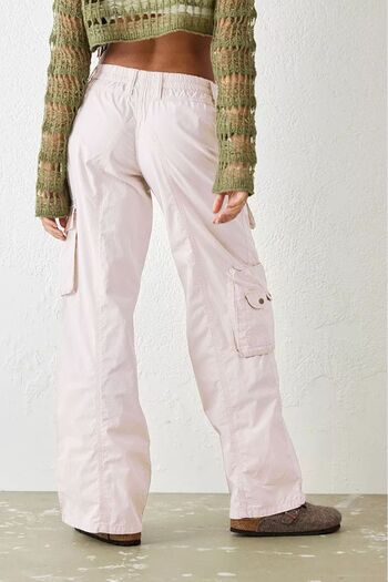 september island Pale Pink Color Y2K Cargo Pocket Parachute Cargo Pants