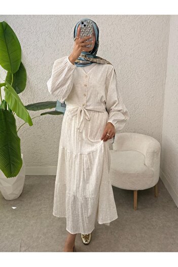 Modamorfo Lace-Up Bat Sleeve Buttoned Blouse Skirt Linen Suit -Beige