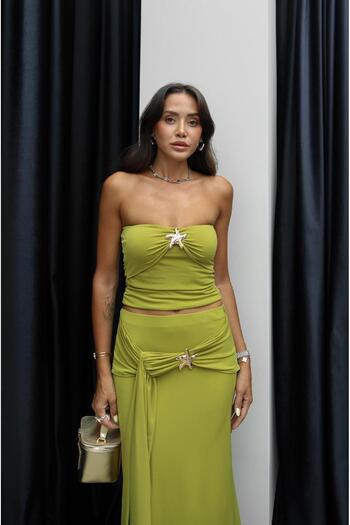 Havoş Oil Green Starfish Blouse Skirt Set