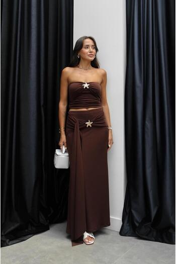Havoş Brown Starfish Blouse Skirt Set