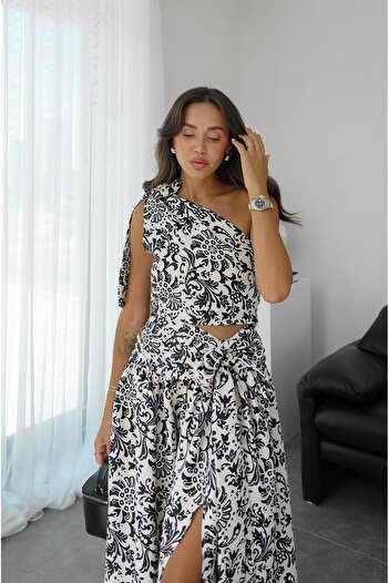 Havoş Black Paisley Patterned Satin Suit