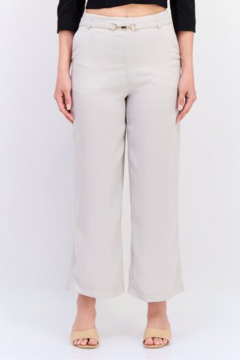 Koton Women Regular Fit Solid Palazzo Pants, Beige