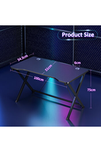 Sheinhome Gaming Table,Home Office Desk with Cable Management, Carbon Fiber PC Gamer Workstation