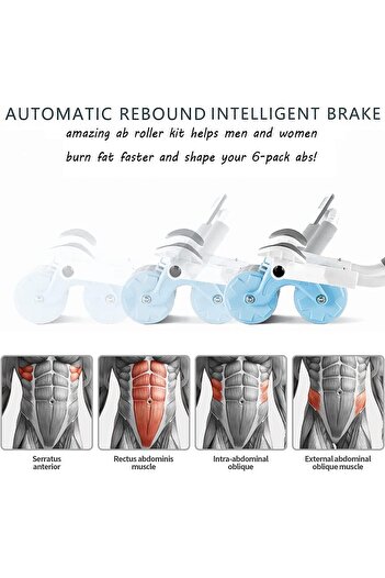 COOYA Abdominal Abs Wheel Exercise Roller, With Timer, Knee Mat, Automatic Rebound, for Home Use, Blue