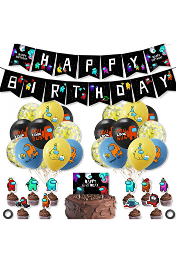 OEM ZSWQ birthday set, cardboard/polyester/latex, multicolor, 34 pieces