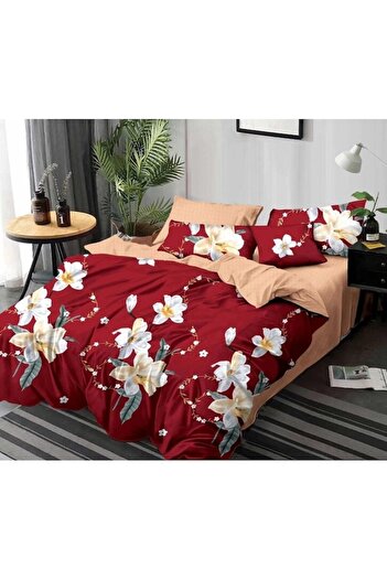 OEM Bed Linen Double, White Flower Print, 2 People, 6 Pieces, Finet, 220x230cm, Multicolor