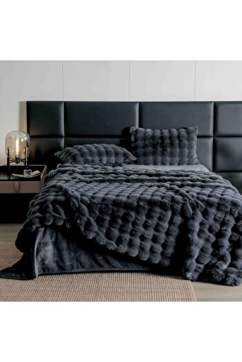 JOJO HOME Lenjerie de pat dublu, Jojo Home, Blana de Iepure Artificiala, Uni, 6 piese, 2 persoane, 230x250cm,