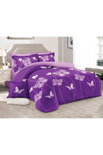 Pucioasa Double bed linen, Finet, 6 pieces, 2 persons, butterflies and hearts, 245x250cm, Purple