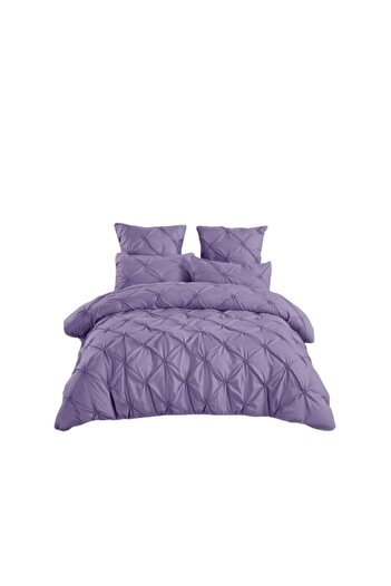 OEM Double bed linen set, embroidered pleats, plain, 6 pieces, fine cotton, 230x250cm, lilac
