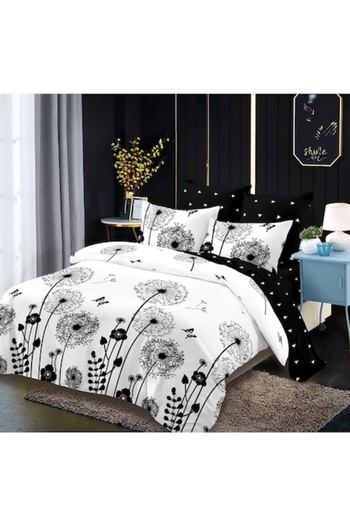 OEM Double Bed Sheet Set, 6 Pieces, Dandelion Print, 230x250cm, Finet, Black-White