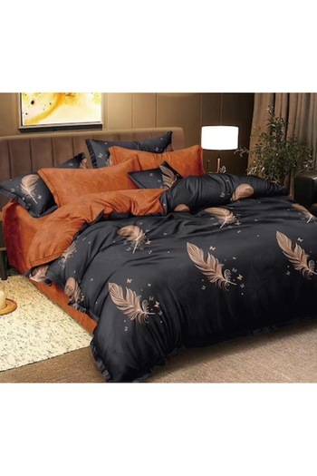 OEM Double bed linen, reversible design, feathers, 4 pieces, 2 people, 180x200cm, satin cotton, Br