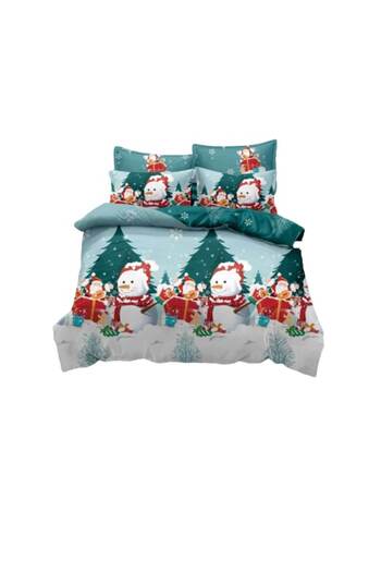 JOJO HOME Lenjerie de pat, Jojo Home, Cearsaf cu Elastic, Finet, 2 persoane, 6 piese, Peisaj de Iarna, 230x240