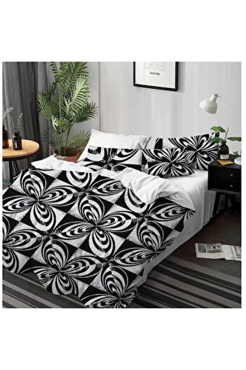 OEM Double Bed Linen, 6 Pieces, 245x250 cm, Black-White Print, Multicolor