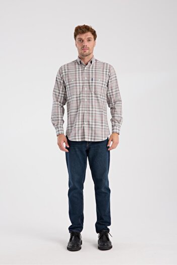 Abbate AClub Aclub Ac10094 Flannel Cotton Blended Regular Fit Gray Button-Down Collar Men's Checkered Shirt