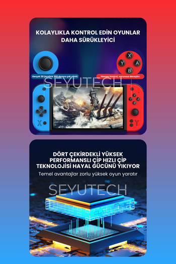 SEYUTECH G90 Oyun Konsolu Yeni Nesil El Atarisi 2000 mAh Batarya 10.000+ Oyun 7inç HD Ekran