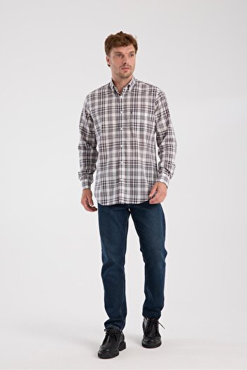 Abbate AClub Aclub Ac10084 Poplin Cotton Regular Fit Gray Button-Down Collar Men's Checkered Shirt