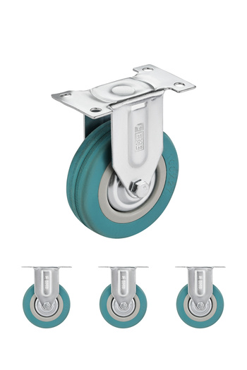 Lawazim BMB Caster Wheels Set of 4 - 125mm Rubber Rigid Fixed, 260kg Capacity, Grey