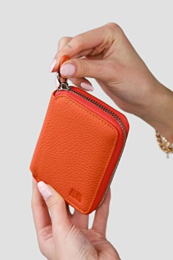 SANATE COLLECTION Hakiki Deri Unisex Fermuarlı Cüzdan – Yaprak Bölmeli, Kişiye Özel İsim Marka Yazılır