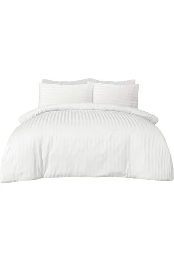 INFINI HOMES Soft 100% Microfiber White & Stripe Duvet Cover Set with 2 Pillow Case for Home & Luxur