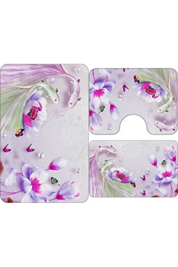 OEM Set 3 Bath Rugs, Spring Print, Anti-Slip, Multicolor