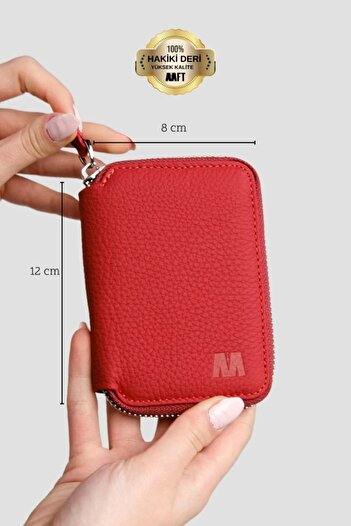 SANATE COLLECTION Hakiki Deri Unisex Fermuarlı Cüzdan – Yaprak Bölmeli, Kişiye Özel İsim Marka Yazılır
