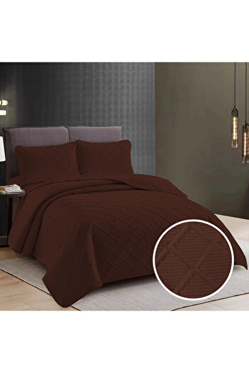 Pucioasa Plain Bedspread + 2 Pillowcases - Brown