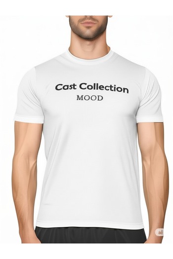 NO 601 Men's White Cast Collection Mood Printed Breathable Mesh Fabric Sports Tshirt