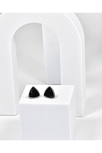 NARRU Handmade earrings, stylized triangle, black and silver, Vasia