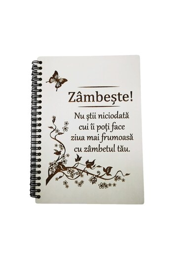 OEM Wooden diary engraved with message 'Smile', White