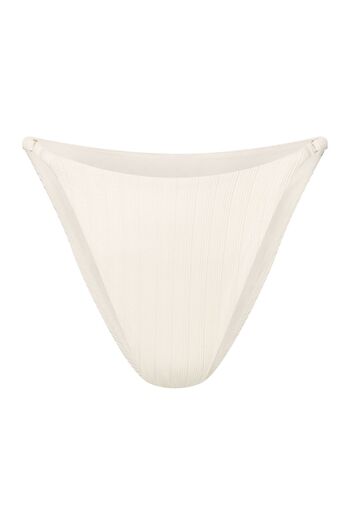 ESOTIQ Bikini Bottom Brazilian Brief with Adjustable Side Straps Low Waist High Leg Ribbed | Pearl