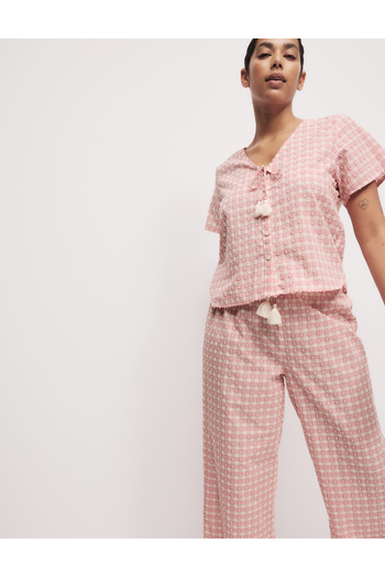 Marks & Spencer Saf Pamuklu Kareli Bağcıklı Pijama Üstü