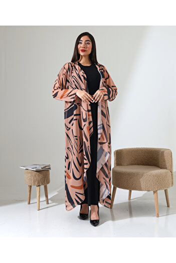 Fi'l Arz Fashion Ζακέτα από σιφόν με σχέδιο με γιακά σάλι