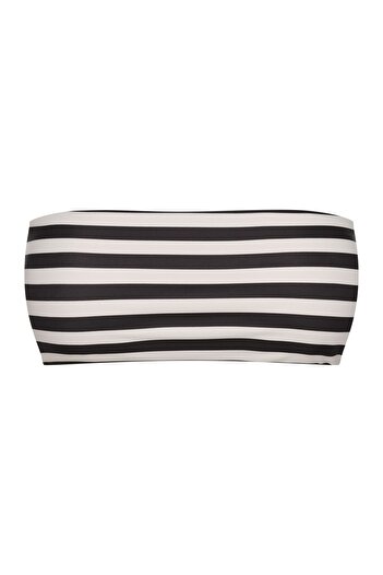Bloovii Bikini Top Bandeau Strapless Matte Swim Bralette Striped Removable Pads | Malibu