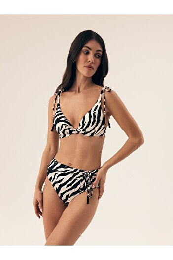 ESOTIQ High Waist Bikini Bottom Brief with Draping and Decorative Side Tie | Zibraz