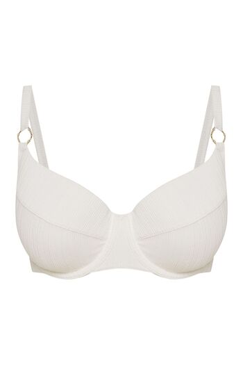 ESOTIQ Bikini Top Lightly Padded Swim Bra Wired Ribbed with Decorative Straps Elegant & Sexy | Pearl