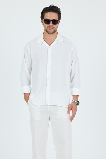 Trn JNS Berlin White Summer Aerobin Linen Textured Comfortable Fit Oversize Men's Shirt