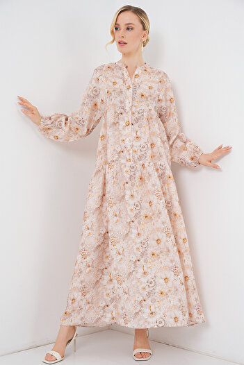 Bigdart Women's Patterned Hijab Dress 2583 - Beige