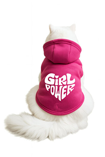 Buddy Store سويت شيرت وردي بقلنسوة على شكل قطة، مقاس XL مطبوع عليه GirlPower