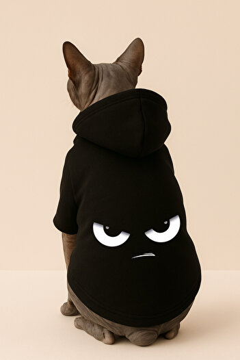 Buddy Store Cat Outfit Hooded Black Sweatshirt Hoodie Eye Printed Size m